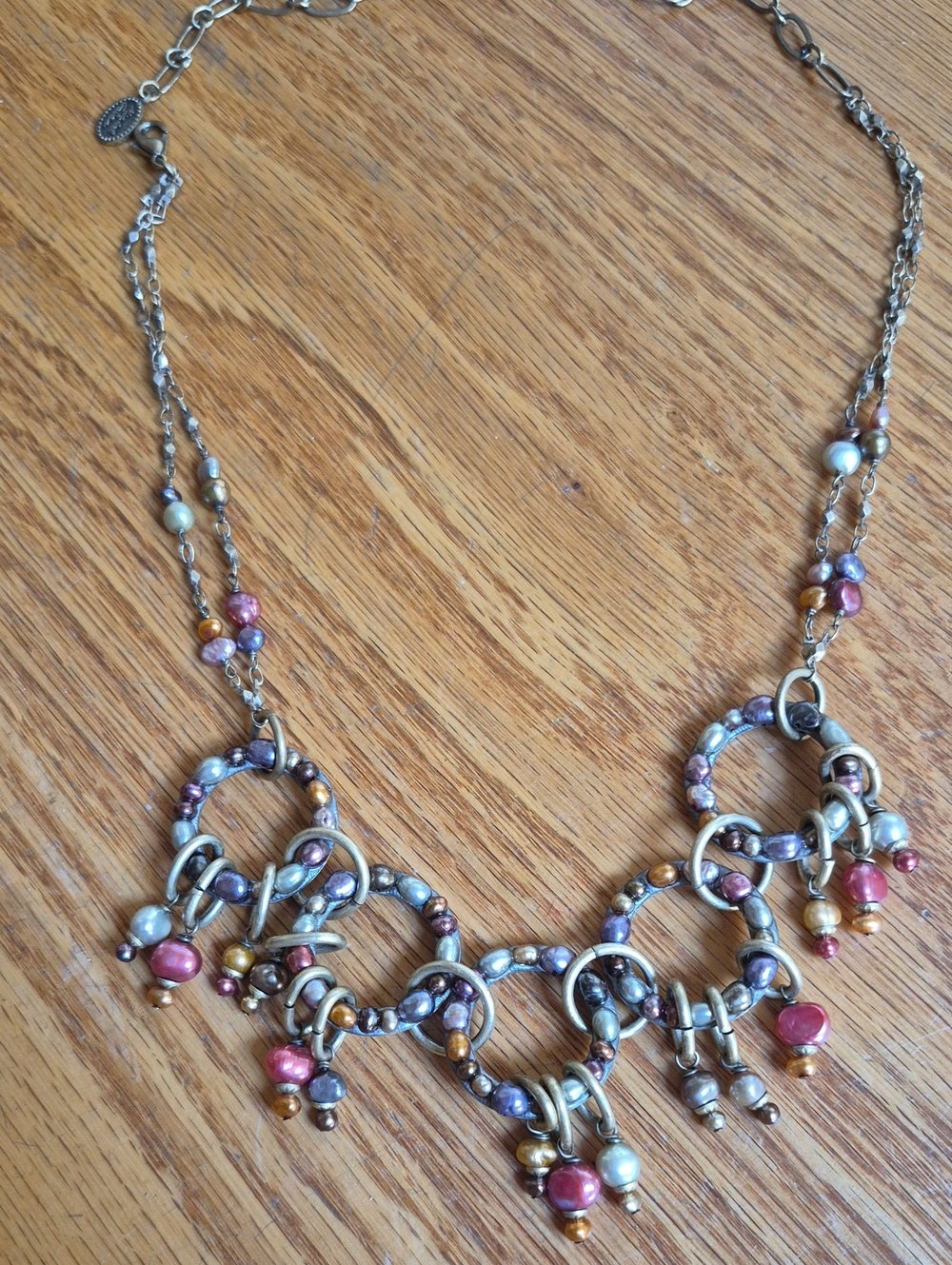 Multicolor Pearl & Ring Statement Necklace By MICHAL GOLAN